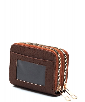 Double Zip Accordion Card Holder Wallet SA014 BROWN